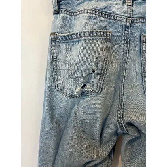 American Eagle Women's Size 0 Short Ripped Mom Jeans Light Blue Denim - Picture 4 of 11